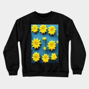 SUNNY LEMON YELLOW FLOWERS TEAL BACKGROUND Crewneck Sweatshirt